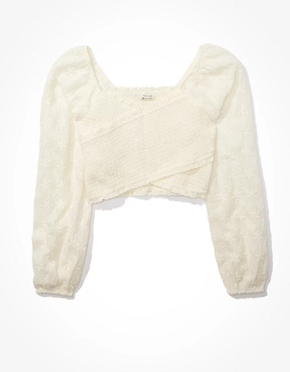 American Eagle Outfitters White AE Long Sleeve Smocked Blouse Size Medium
